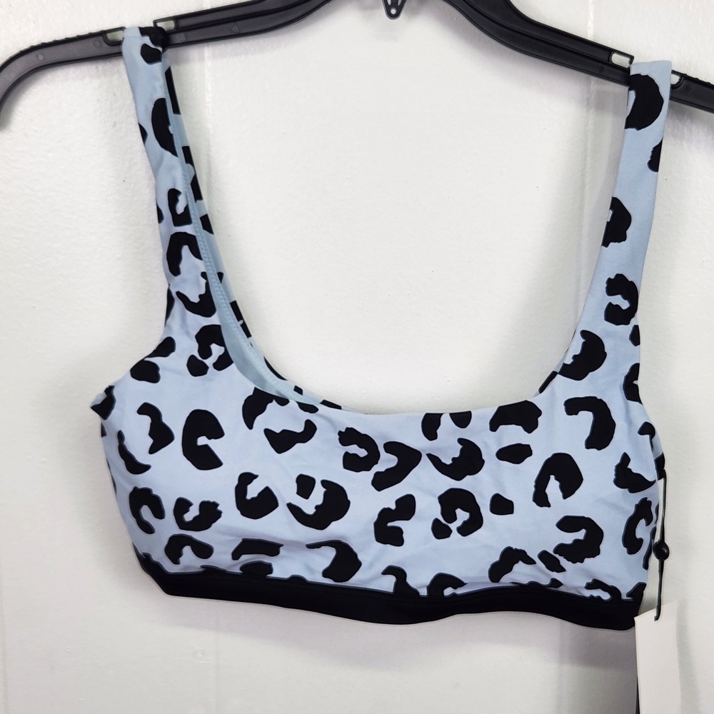 DKNY Women's Blue‎ Leopard Print Bikini Top - L - Blue